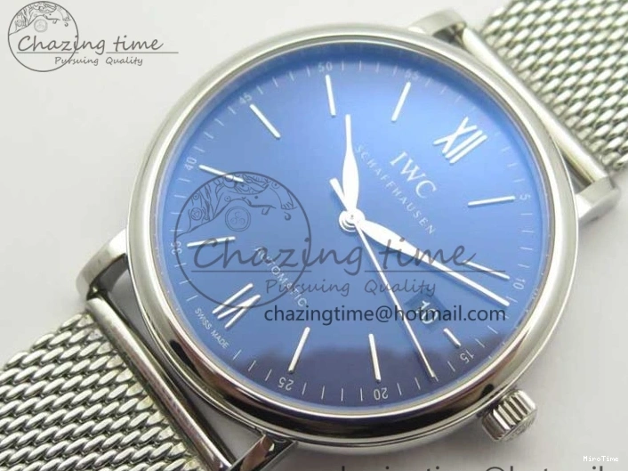 MIROTIME 0307 Portofino IW356501 SS V3 MK 1:1 Best Edition Blue Dial On SS Mesh Bracelet MIYOTA Timeless 7194